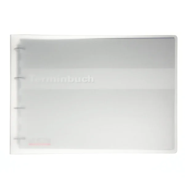 Ringbuch 52 cm aus transparent-mattem Plastik im Terminbuch ist eine Einlage mit der Aufschrift "Terminbuch" eingeheftet