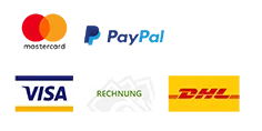 Logos der Zahlungsmethoden: Mastercard, Paypal, Visa, DHL